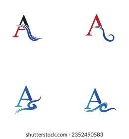 vector illustration of letter A and water wave logo and symbol