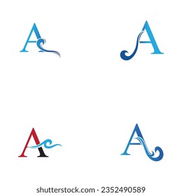 vector illustration of letter A and water wave logo and symbol