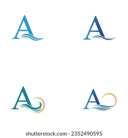 vector illustration of letter A and water wave logo and symbol