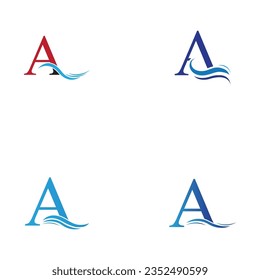 vector illustration of letter A and water wave logo and symbol