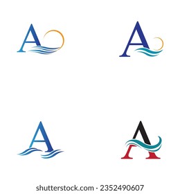 vector illustration of letter A and water wave logo and symbol