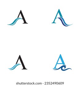 vector illustration of letter A and water wave logo and symbol