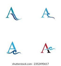 vector illustration of letter A and water wave logo and symbol