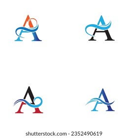 vector illustration of letter A and water wave logo and symbol