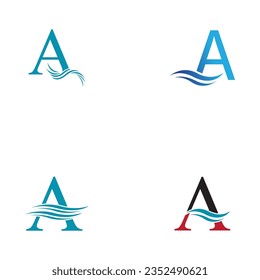 vector illustration of letter A and water wave logo and symbol