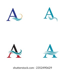 vector illustration of letter A and water wave logo and symbol