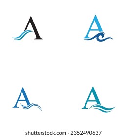 ilustración vectorial de la letra A y logotipo y símbolo de la ola de agua