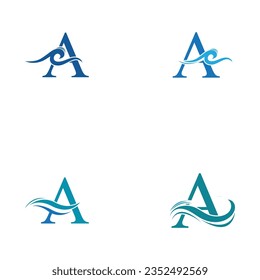 vector illustration of letter A and water wave logo and symbol