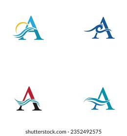 Vektorgrafik von Buchstabe A und Wasserwellenlogo und Symbol