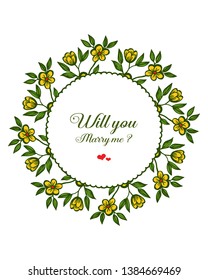 Vector illustration letter will you marry me with style yellow flower frame