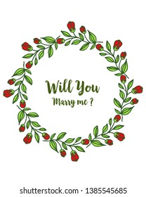 Vector illustration letter will you marry me with elegant red flower frame