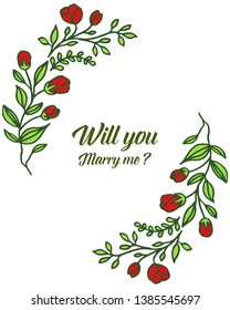 Vector illustration letter will you marry me with elegant red flower frame