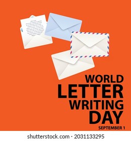 Vector Illustration For Letter Writing Day In September 1. World Letter Writing Day Is A Day That People From All Around The World Will Pick Up A Pen Or Pencil Write A Letter. Poster, Banner, Card Etc