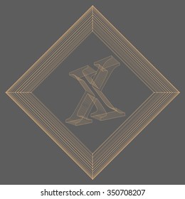 Vector illustration of letter X. Fonts of Mesh polygonal. The structural grid of polygons. Abstract Creative concept vector background. Molecular lattice. Polygonal design style letterhead and