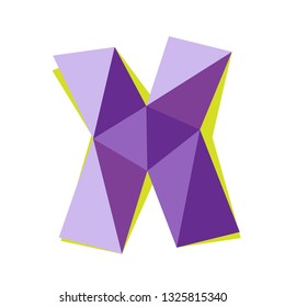 Vector illustration of letter X in origami style. Polygonal Colorful Capital Letter isolated on white background.