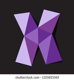 Vector illustration of letter X in origami style. Polygonal Colorful Capital Letter isolated on black background.