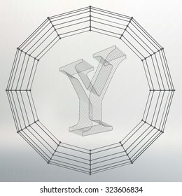 Vector illustration of letter Y. Fonts of Mesh polygonal. Wire frame contour alphabets. Abstract creative concept vector logo