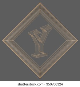 Vector illustration of letter Y. Fonts of Mesh polygonal. The structural grid of polygons. Abstract Creative concept vector background. Molecular lattice. Polygonal design style letterhead and