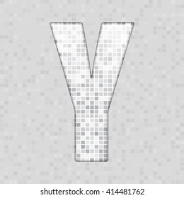 Vector illustration of letter Y made of square grey mosaic. Vector alphabet, type, font with latin letters. Ornament with squares tiles for your floor, wall, bathroom, pool.