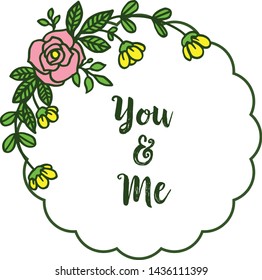 Vector illustration letter you and me for colorful wreath frame
