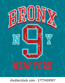 Vector illustration of lettering about Bronx, New York, in college style.