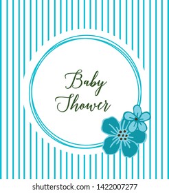 Vector illustration lettering baby shower with elegant blue flower frame