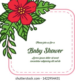 Vector illustration lettering baby shower for various red wreath frames bloom