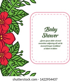 Vector illustration lettering baby shower for various red wreath frames bloom