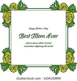 Vector illustration lettering best mom with various crowd yellow rose flower frame