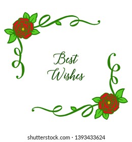 Vector illustration lettering best wishes for beautiful rose wreath frame hand drawn