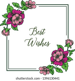 Vector illustration lettering best wishes for crowd purple wreath frame