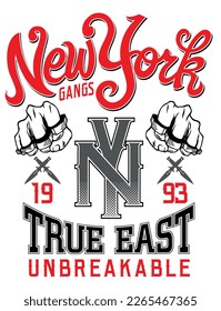 Vektorgrafik der Schrift mit Messingknuckeln. Kunst, die auf New York und seine Banden verweist.