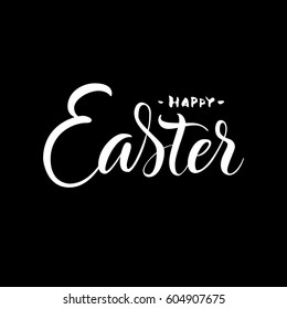 Vector illustration. Lettering. Brush calligraphy. A complimentary handwritten phrase.Happy Easter.