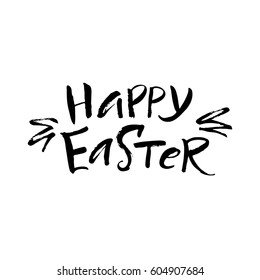 Vector illustration. Lettering. Brush calligraphy. A complimentary handwritten phrase.Happy Easter.