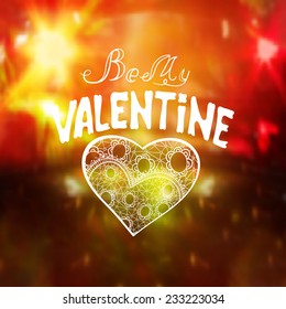 vector illustration. lettering, calligraphy. card - text on Valentine's Day on the background of blurred photos