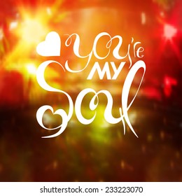 vector illustration. lettering, calligraphy. card - text on Valentine's Day on the background of blurred photos