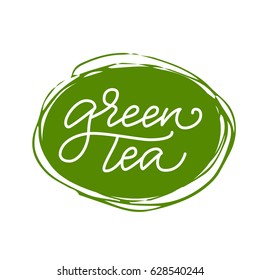Vector illustration. Lettering. Calligraphy. Logo "Green tea"