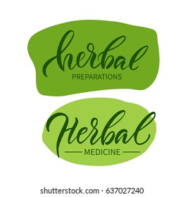Vektorgrafik. Schriftzug. Kalligrafie. Logosatz "Pflanzliche Medizin, Zubereitungen"