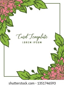 Vector illustration lettering of card template with elegant pink wreath frame hand drawn