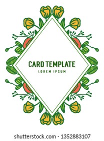 Vector illustration lettering of card template with frame flower orange and yellow hand drawn