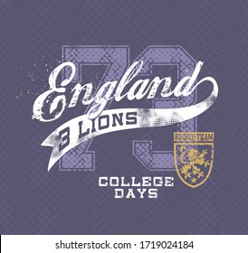 Vector illustration of lettering and coat of arms about rugby.