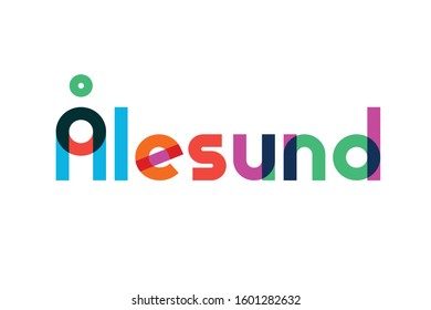Vector illustration, lettering composition, Alesund norwegian city, town. Calligraphy, handwritten lettering logo. Design for postcards, t-shirts, banners, greeting cards, mugs, stickers. EPS 10