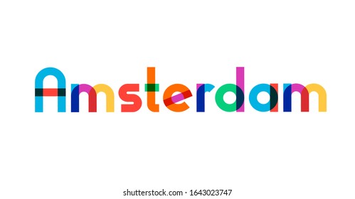 Vector illustration, lettering composition, Amsterdam city in Netherlands, calligraphy, handwritten lettering logo. Design for postcards, t-shirts, banners, greeting cards, mugs, stickers. EPS 10