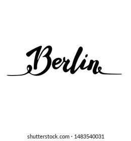 Vector illustration, lettering composition, Berlin city, calligraphy, handwritten lettering logo. Design for postcards, t-shirts, banners, greeting card. EPS 10