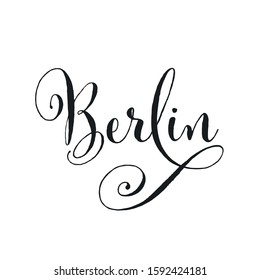 Vector illustration, lettering composition, Berlin german city, calligraphy, handwritten lettering logo. Design for postcards, t-shirts, banners, greeting cards, mugs, stickers. EPS 10