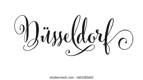 Vector illustration, lettering composition, Dusseldorf german city, calligraphy, handwritten lettering logo. Design for postcards, t-shirts, banners, greeting cards, mugs, stickers. EPS 10