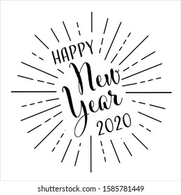 Vector illustration, lettering composition, Happy New Year 2020, calligraphy, handwritten lettering logo. Design for postcards, t-shirts, banners, greeting card