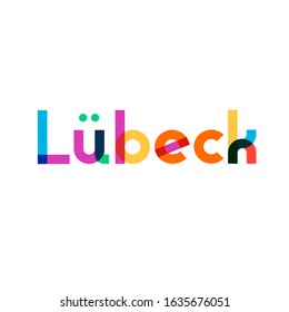 Vector illustration, lettering composition, Lubeck german city, calligraphy, handwritten lettering logo. Design for postcards, t-shirts, banners, greeting cards, mugs, stickers. EPS 10