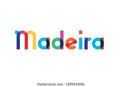 Vector illustration, lettering composition. Madeira island in Portugal. Calligraphy, handwritten logo. Design for postcards, t-shirts, banners, greeting cards, mugs, stickers. EPS 10