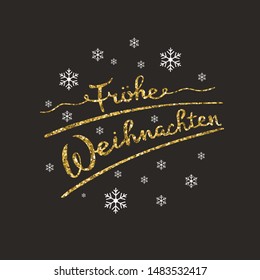 Vector illustration, lettering composition, Merry Christmas in german, calligraphy, handwritten lettering logo. Design for postcards, t-shirts, banners, greeting card. EPS 10